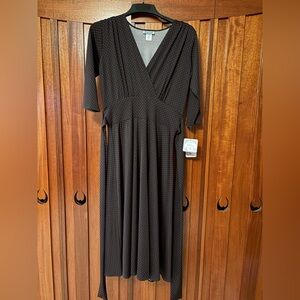 Karina “Margaret Dress,” M/L, Black w/ Red Polka Dots. 3/4 Sleeve. NWT.